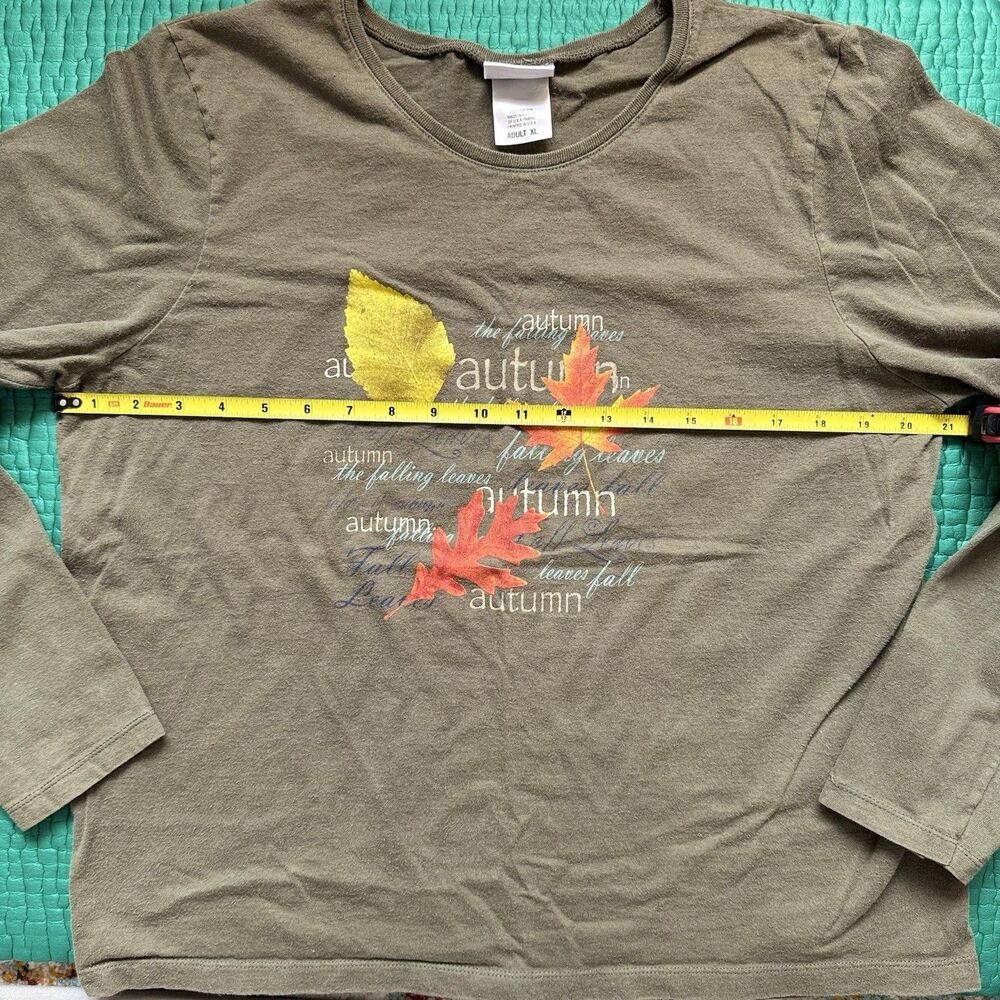 Vintage 90s Fall Autumn Leaves Shirt L/S WOMENS XL Green Camping Nature USA Made - Picture 3 of 11